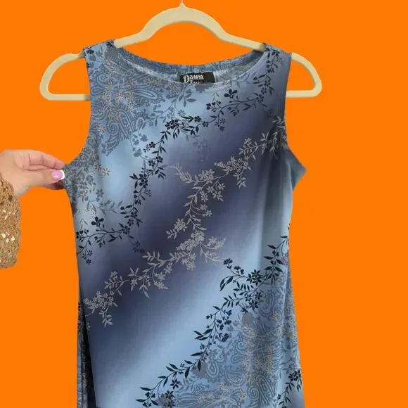 90's vintage blue paisley floral bodycon high slit maxi dress MEDIUM - Picture 2 of 8